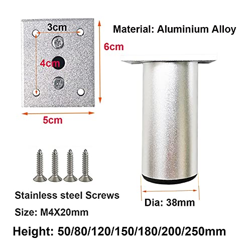 4 stuks 150mm Aluminium Legering Meubilair Benen, Ronde Meubilair Benen, Vangsten Ondersteuning Benen voor Meubilair Bank Tafelstoel Keuken Zilver 4