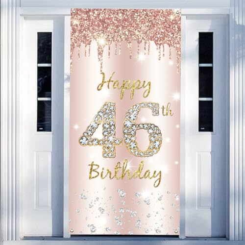 46e Verjaardag Decoratie - Gelukkige Verjaardag Deur Banner Rose Gold, Stof Tekenposter, Achtergrond Banner voor Vrouwen, Verjaardagsfeest Welkom Teken