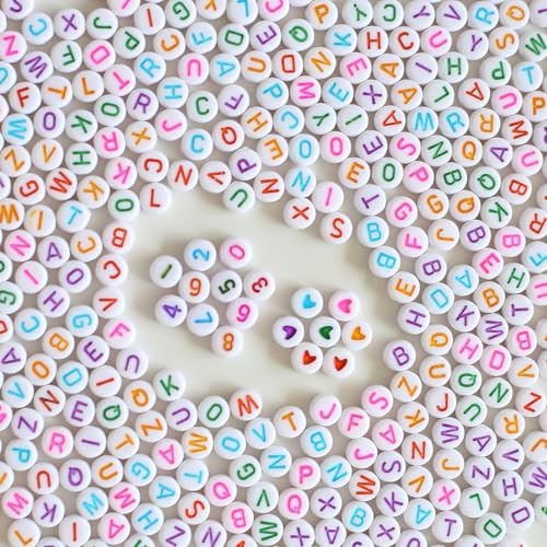 1400 st Acryl brief kralen 7mm ronde kleurrijke nummers hart kralen voor sieraden armbanden ketting sleutel kettingen DIY ambachten (kleur)