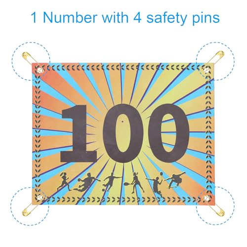 Tearproof Running Bib Numbers 7x6 Inch, 1-100 Tarweoren Waterdichte Race Concurrenten Aantallen met veiligheidsspeld voor Marathon Sport Spel Runner 3