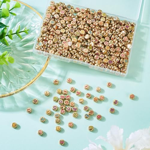 500 st Kralen voor Klinker 7mm Goud Flat Ronde Crafts Letter Kralen A-E-I-O-U Opaque Acryl Spacer Kralen Bulk voor Levering DIY armband ketting sieraden Makin 3