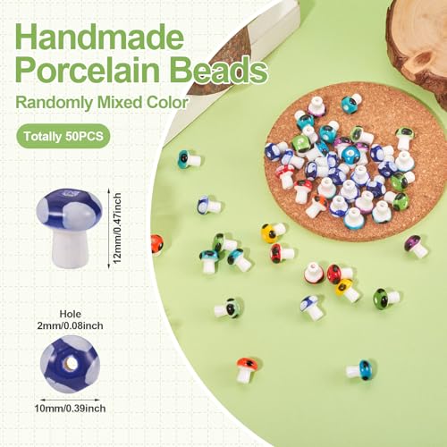50 stuks paddenstoel porseleinen kralen handgemaakt mini paddestoel keramische ruimter kralen kleurrijke ambachtelijke verlieskraal voor armbanden kettingen sieraden maken 3