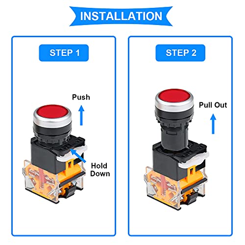 2Stuks 220V 22mm Momentaire drukknopschakelaar 10A 2 kleur (rood/groen) LA38-11DN 1NO 1NC LED-indicatorlichtschakelaar voor doe-het-zelf met 20st vorkterminal 5