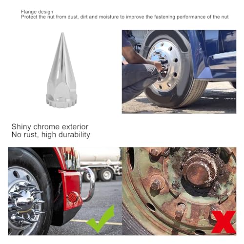 Truck Nut Covers Spiked Lug Nut Caps, 33mm Chrome Threaded Spiked Lug Nut Cover Plastic Flange Anti Rust Schroef op Wiel Nut Cap voor Trucks Trailers (40st) 4
