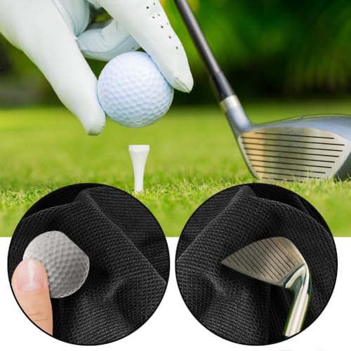 4 stuks Microvezel Golf Handdoek, 40 x 40 cm, Golf Handdoek met Clips, voor Golf, Camping, Sportschool (Zwart) 4
