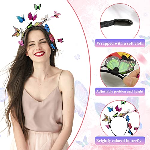 Butterfly Headband, Multicolor Butterfly Antenna, Headband Elegant Hair Hoop voor Vrouwen Meisjes Festival Party kostuum met haar touw 4