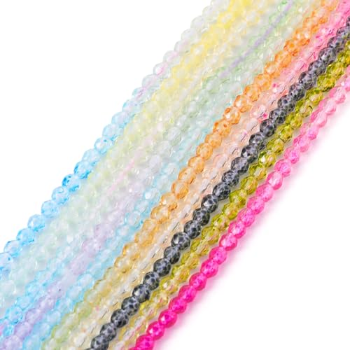 10 Strands 2mm Glas gefacetteerde ronde kralen, kleur kleur kristalglas Losse kralen voor DIY ambachten armband sieraden maken