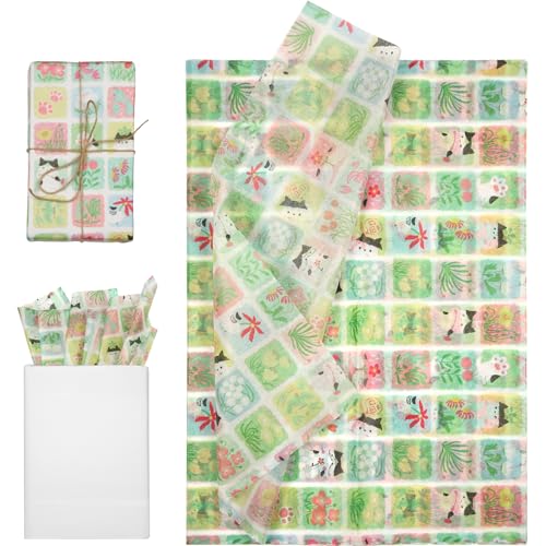 30 vel papier, 50x35cm Schattige verpakking Papier Cadeaupapier voor verjaardagen Baby Douches Huisdier partijen DIY Craft Supplies (Groene kat)