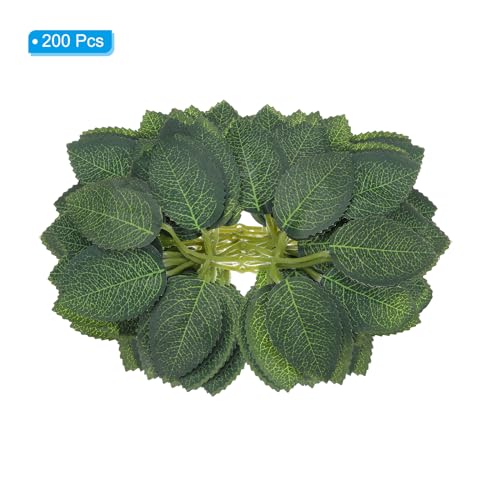 Artificiële Rose bladeren, 200 stuks nep bladeren Bloem zijde Groen bladeren Bulk voor DIY bruiloft boeketten Garland Centerpiece Party Decoraties, Donker Groen 3