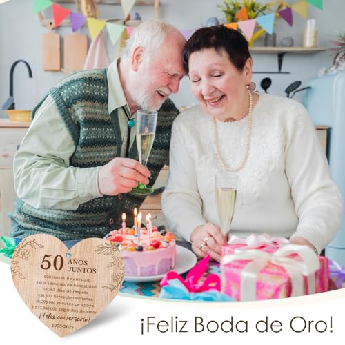 Cadeau houten bord voor 50e verjaardag gouden bruiloft met envelop bordje letters 50 Años Spaans 5