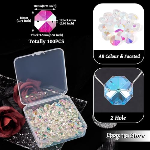 100 st. Octagonale kristal kralen, 2 holes, Roze Facet Glas Het verbinden van Links, Kroonluchter Prism Sun Catcher Vervanging kralen voor Hangende Hang hangers sieraden 3