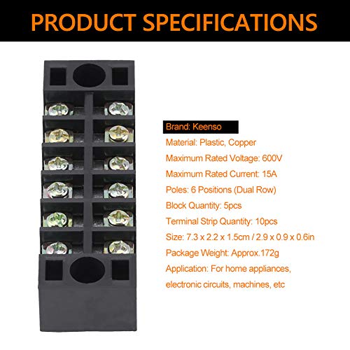 Dubbele rij schroefklem, 6 posities, 600 V, 15 A, 12 stuks Terminals en bedrading 4
