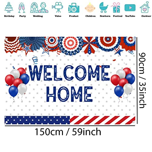Welkom thuis banner decoratie, wit en blauw welkom terug thuis achtergrond decor, militaire thuiskomst gebruik retour partij accessoires, 150cm x 90cm