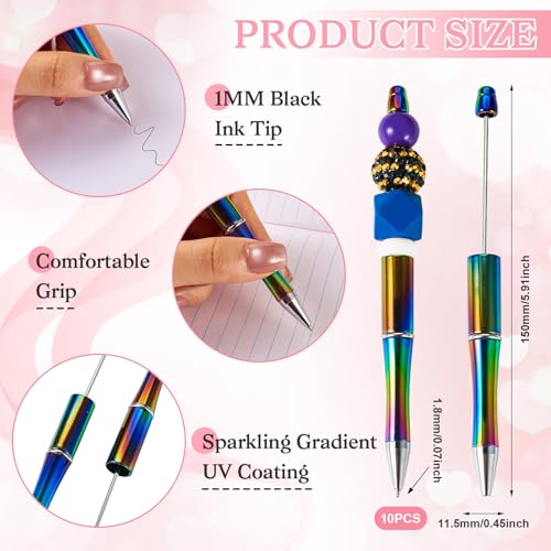 10st kralen pennen bulk plastic iriserende kralen pennen gradiënt kleur schacht balpen voor pen decoraties school kantoor ambachtelijke benodigdheden