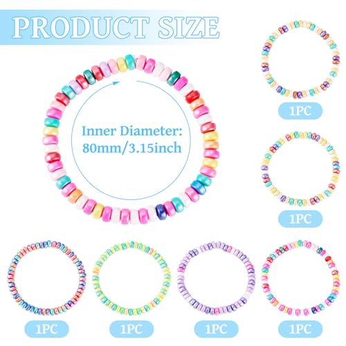 6 st Heishi kralen armbanden voor vrouwen polymeer klei stretchy surfer armband gemengde kleur stapelbare sieraden boho zomer strand armband, 3-1-8 inch binnendiameter, geen edelsteen,, Geen edelsteen 4
