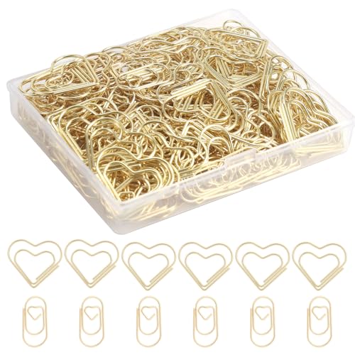 200st Gouden hartvorm Paper Clips, 2 maten Schattig Paper Clip Vorm Liefde Bloem Decoratieve Paper Clips voor ambachten Dagboeken Scrapbooking DIY Office School bruiloft Uitnodiging