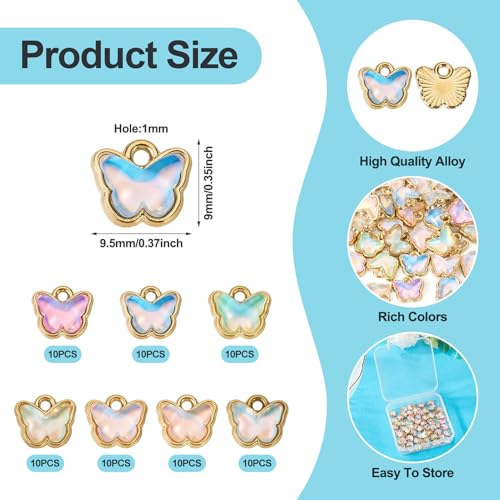 70 stuks vlinder gouden & vorst glazen hangers insect glas en gouden frame bengelen bedels 7 kleuren vlinder bedels voor doe-het-zelf ketting oorbel sieraden maken, Glas 4