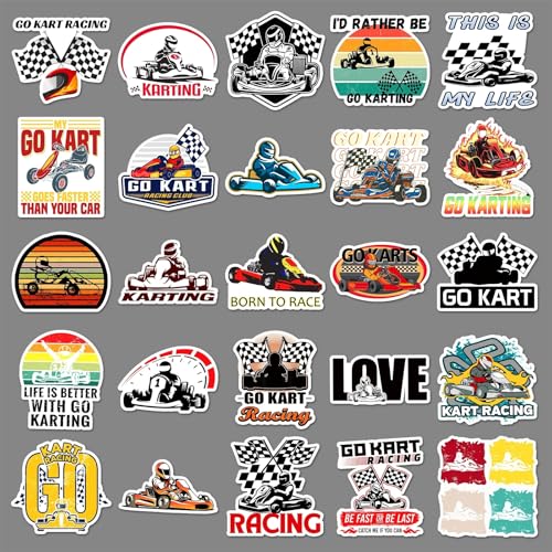 De Kart Stickers voor tieners en volwassenen, 50 stuks, Karton, Vinyl, Sticker Set, Auto, Motorfiets, Fiets, Skateboard, Snowboard, Bagage, Laptop, Koffer, Helm, Motorfiets, Computer 4