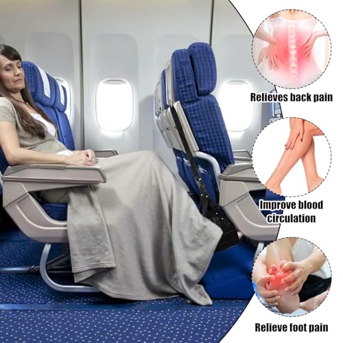 Voethangmat voor vliegtuigen, geavanceerde schuimvliegtuigen, draagbare reisvoetsteun, hoogte verstelbaar, 60-90 cm, voetsteun, vliegtuig, hangmat voor kantoor, vliegtuig, auto, trein (zwart) 4