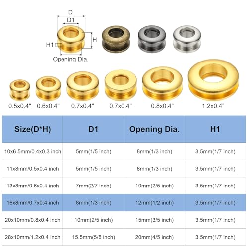8mm (1/3 inch) Solid Messing Hole Eyes, 6 st Bow Surface Zelfdragende Grommets met Ring voor Schoenen, Kleding, Ambachten, Zak, Lederen Ambacht, Zwart