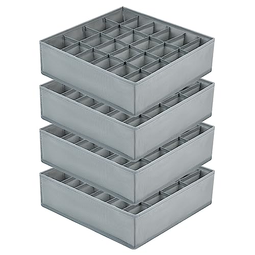 4 stuks sokken en ondergoed opslagdozen, 24 cel opvouwbare dozen (Opvouwbare doos, lade dividers, lade Organizer, stof dozen voor het opslaan van sokken (Hemp)
