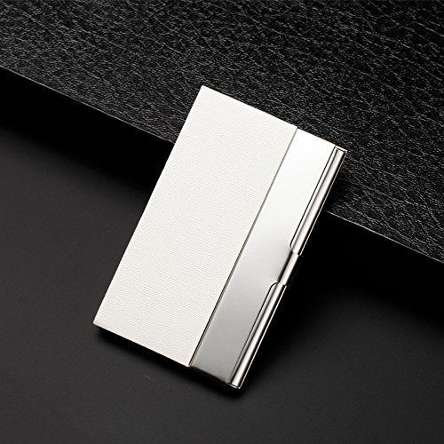 PU leer en roestvrij staal Business Cards 95 x 58 x 10 mm voor mannen en vrouwen, wit, minimalistisch
