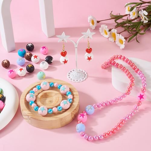 50 st Ronde Siliconen kralen met groot gat Rubber kralen 10 kleuren Star patroon Ronde Siliconen Focal kralen Dikke kralen voor DIY armband sieraden maken