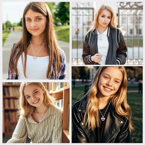 Hart ketting voor meisjes, roze Charming Locket ketting Bow ketting met een kaart, One Size, Legering staal, Geen edelsteen 4