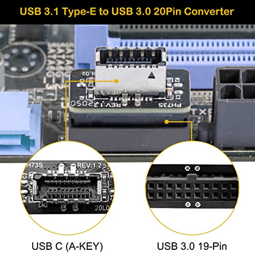 USB C Front Panel Adapter, Moederbord USB 3.1 Type-E naar USB 3.0 20 Pin Header Converter Socket Verticale Connector voor USB Type C Moederbord PC Intern, 2st
