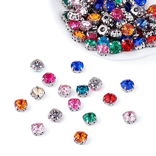 100 st Gemengde kleur Naaien Strass 8mm Rhinestone Montee kralen met messing Prong voor DIY jurk kleding schoenen Bag decoraties