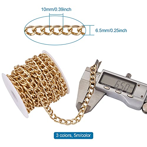 3 Rolls Aluminium Gedraaide Curb Kettingen 3 Kleuren Ongelaste Diamond Cut Flat Curb Kettingen met Spool voor armbanden Kettingen sieraden maken, 5m/kleur