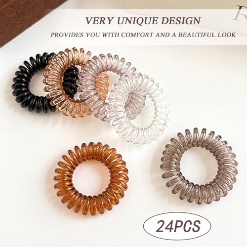 24 Stuks Spiraalhaarbanden, Plastic haarbobbels, Multi-gekleurd haar, Elastische Bands, Spiraal Ponytail houder, Trace Free Spiral, Haarbanden, Telefoon koord, Haarbanden 5
