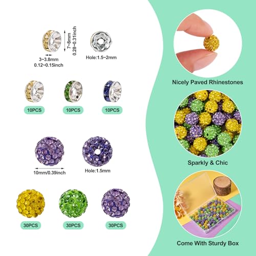 120 st. 10mm klei Strass Kralen Groen Geel Paars Rond Disco Ball Kralen Crystal Rondelle Spacers voor sieraden maken Mardi Gras Party Decoratie 3
