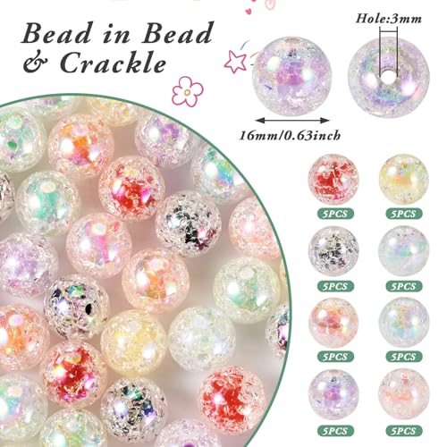 40 st. Crack Acryl kralen iriserende 8 kleuren Grote gat kralen in kralen 16mm Transparante ronde spacer kralen voor DIY armband ketting sieraden maken 4