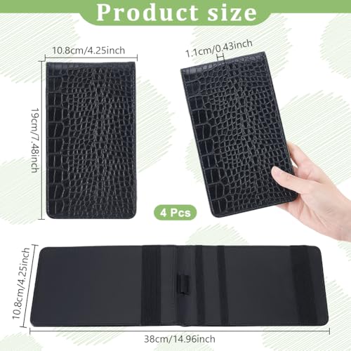 4 stuks Houder voor scorekaarten en golfafstandboek, golfscorekaarthouder van kunstleer met potloodlus 7,48 x 4,25 cm, alligatorhuis-look, zwart