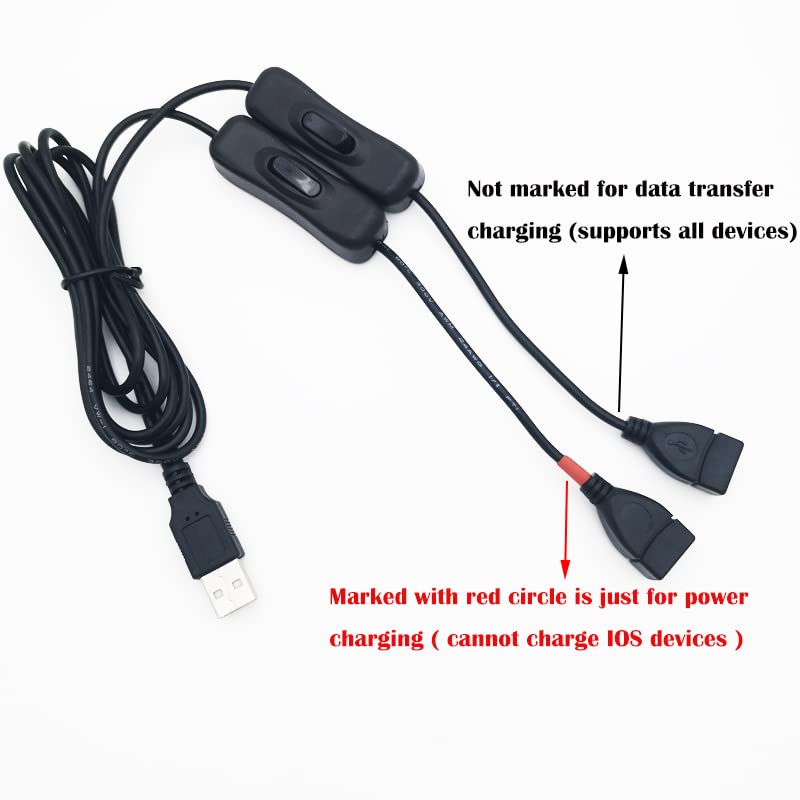 USB AAN/UIT Switch, 2st 1m USB Y Extension Cable met dubbele switch, USB Male to Female Extension Cable voor LED Bureaulamp, USB Ventilator, LED Strip etc 3