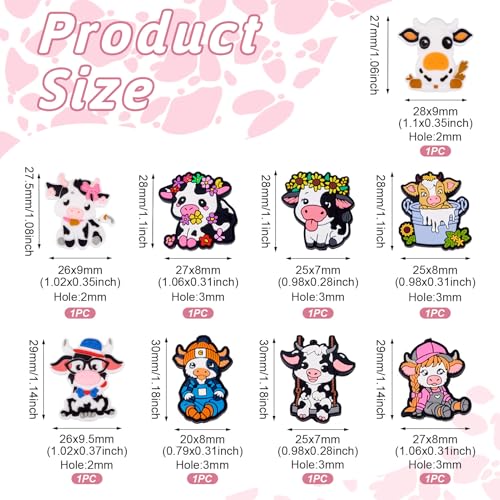 9 st Vee Siliconen Kralen Schattig Dier Rubber Kralen Cartoon Cow Spacer Kralen Dier Siliconen Focal Kralen Ambacht Kralen voor DIY armband sieraden maken 4