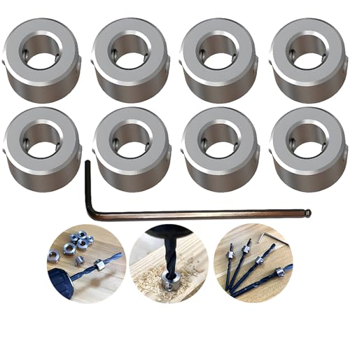 Depth limiter boorring positioner (ID: 6 mm, 8 stuks), met hekmoersleutel voor boren, houtbewerking