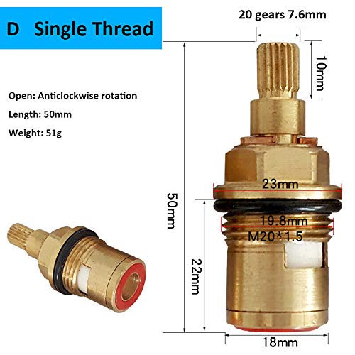 Keramische schijf cartridge klep 20 versnellingen vervanging Tik op klep messing tap cartridge vervanging voor badkamer of keuken (D-type enkele draad)