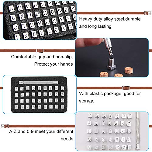 37 Stuks Lederen Stempels Alfabet A tot Z Matrijs Snijgereedschap 3mm Aantal Stempel 0-9 Gegraveerd Stempel 6.5mm Letters Stempel Ambacht Stempel Punctuur Stempel voor Leder Embossing, DIY Kleileer