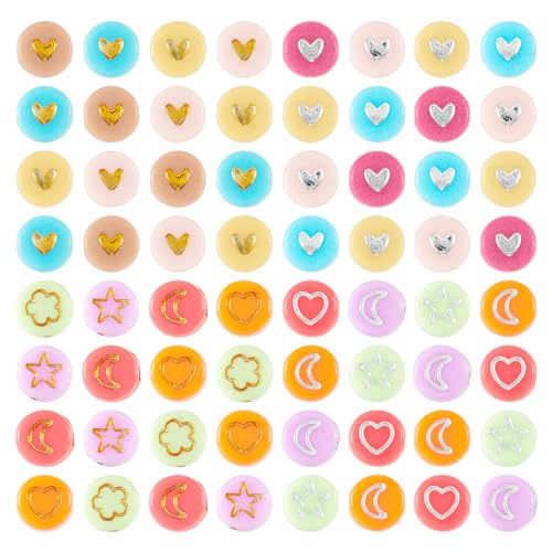 Platte ronde acryl kralen patroon kralen hart ster maan bloem diverse kralen schijf munt pony kralen voor sieraden maken vriendschap armband DIY Ambachten