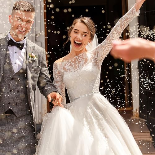 Handgemaakte Rijnsteen Bruidsgordel - Crystal bruiloft decoratie met linten voor bruidsjurken, wit, M, wit, M 5