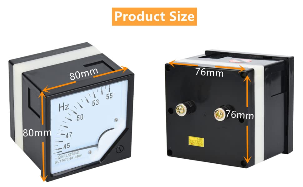 Vierkante paneelfrequentiemeter, 45-55Hz AC 380V 1.5 Hoge nauwkeurigheidsfrequentiemeter Power meter Switch Box Meter 4