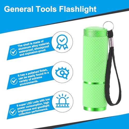9 LED Glow in donkere zaklampen, Mini aluminium zaklamp Rubber gecoate zaklamp met riem voor Camping, Wandelen, Party, Groen 3