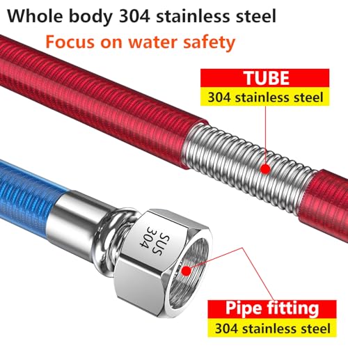 2 stuks 304 roestvrij staal gegolfde slang, 100 cm flexibele buiscontactoren, G1/2 "vrije warm en koud water inlaatpijp, voor boiler 3