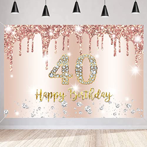 40e verjaardag decoratie voor vrouwen, rose goud glitter vlekken stof teken poster verjaardag partij decoratie achtergrond banner vrouw, 40e verjaardag feest decoratie