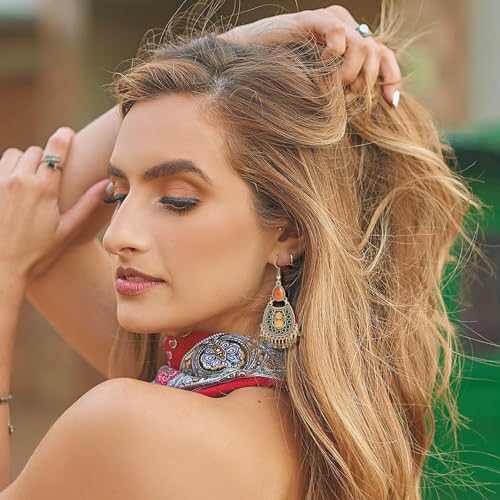 2 paar Vintage Dangle oorbellen Glazen Zaad kralen Teardrop Hook oorbellen Boheemse stijl Tibetaanse grote oorbellen Retro oorbellen voor vrouwen meisjes, glas, glas 5