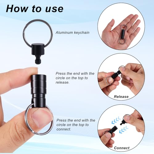 2Scs Quick Release sleutelhanger, afneembare pull-out sleutelhanger met veilig mechanisme metalen karabijnhaak voor sleutels auto portemonnee tas accessoires 5