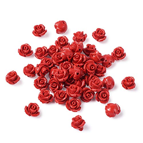 50 st. Red Rose Cinnabar kralen Detail gesneden bloem spacer kralen 10mm Rose bloemblaadjes Link Charms kralen voor Valentijnsdag sieraden het maken van bruiloft decoratie decoratie ambachten Hol