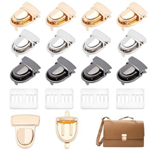 12 st 3 Kleuren Tuck Lock Sluiting, Wallet Thumb Locks Metal Lock Buckle Eend Tong Lock Sluitingen voor Portemonnee Bag Lederen handtas maken